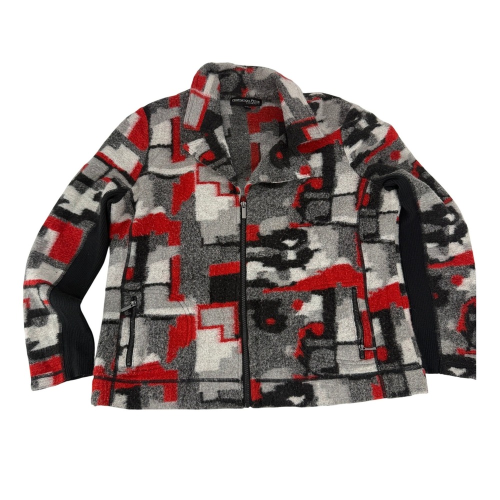 Proportion Petite Conrad C 90s Wool Blend Zip Jacket Red Grey Abstract XL